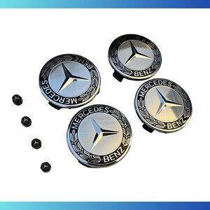 COMBO! MERCEDES BENZ 75MM Black Wheel Center + TIRE Black Caps Wreath MB